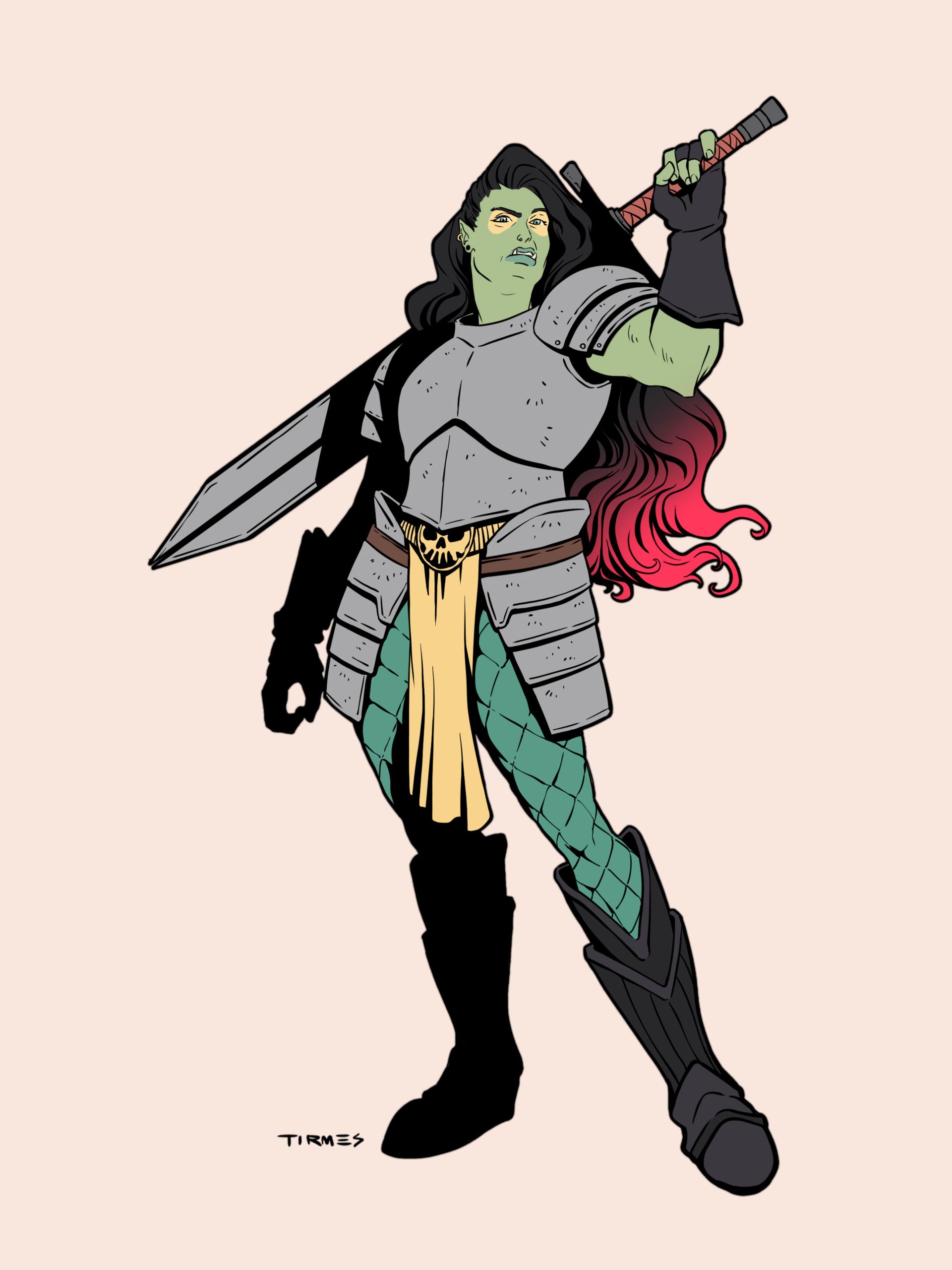 Superheroína de los Guardianes de la Galaxia con estética de Dungeons and Dragons.