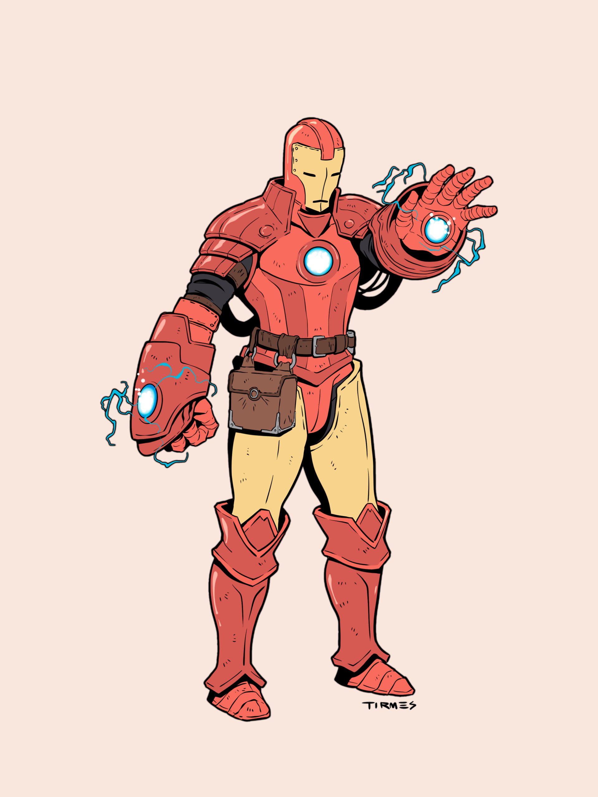 Superhéroe Iron Man rediseñado con estética de Dungeons and Dragons.