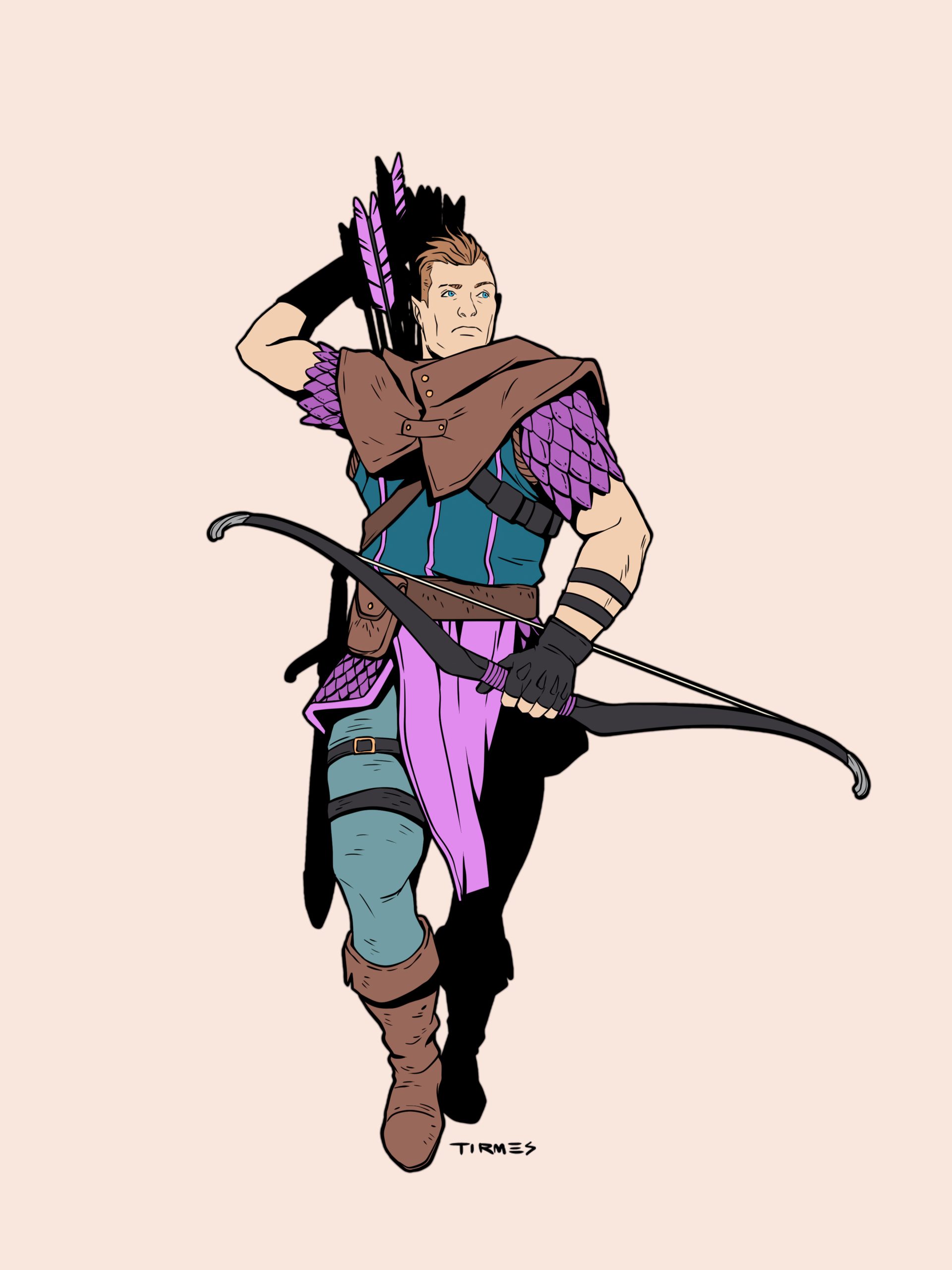 Superhéroe Ojo de Halcón rediseñado con estética de Dungeons and Dragons.