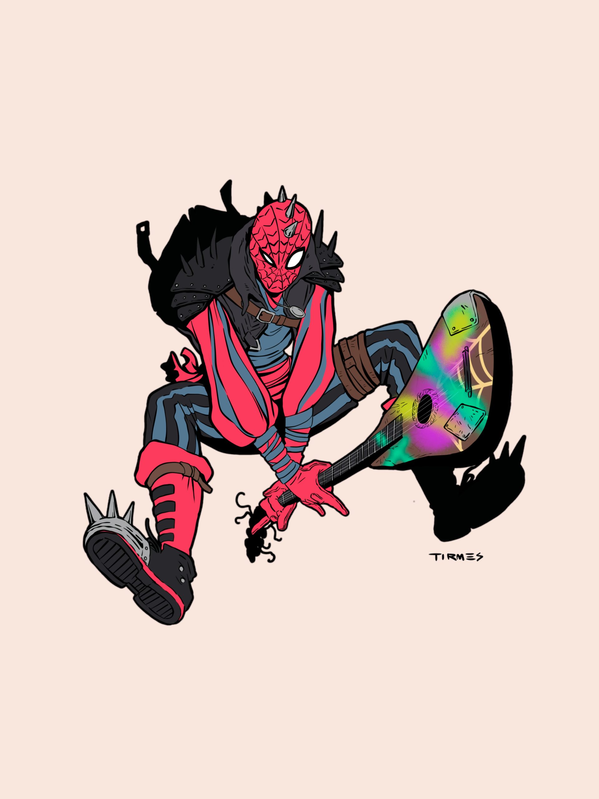 Superhéroe Spider-Punk rediseñado con estética medieval.