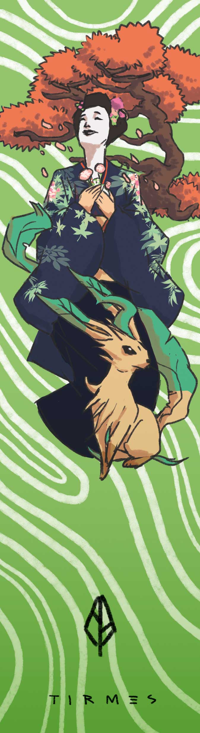Ilustración de chica kimono Leafeon