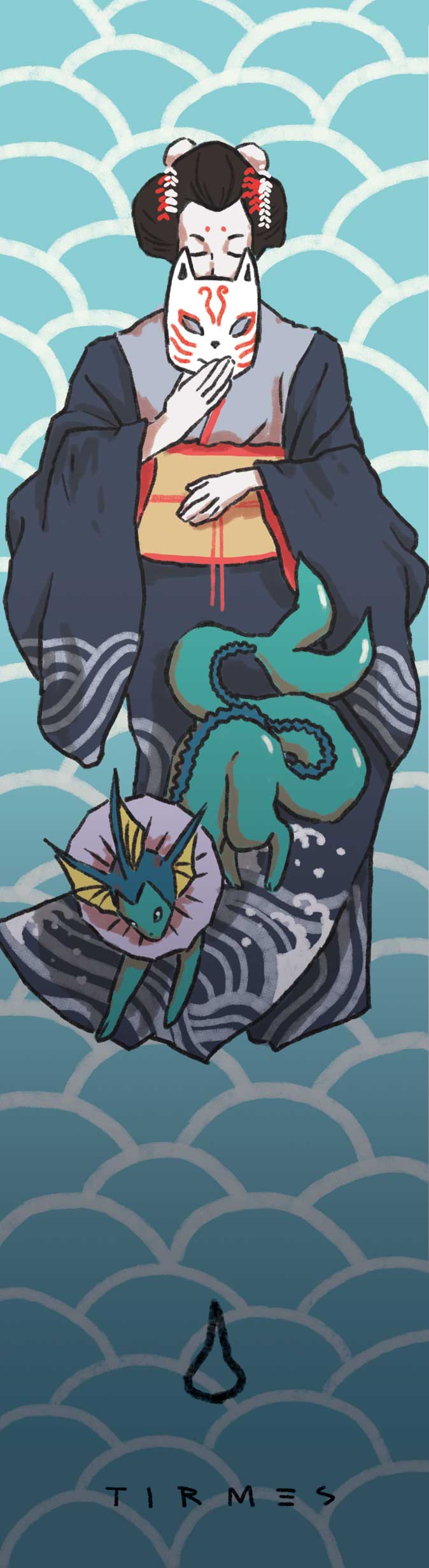 Ilustración de chica kimono Vaporeon